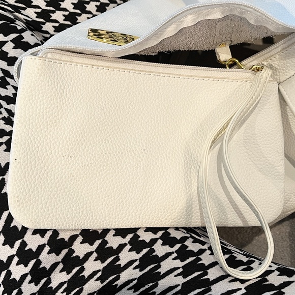 Joy Mangano Clothes It All White Textured Leather Top Handle zip Closure Purse - Picture 8 of 16